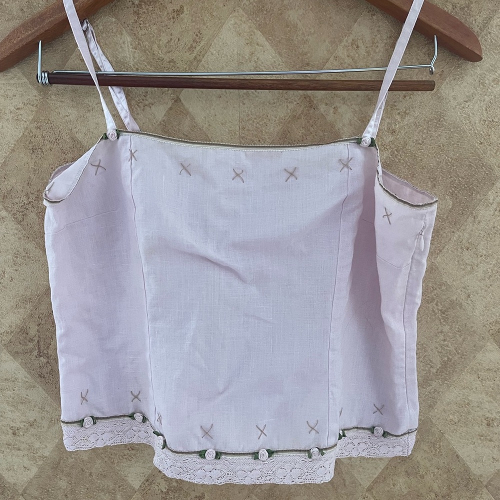 Whistles Linen Embroidered Baby Pink Cami Top with Lace Trim Size US 10 - Picture 3 of 15